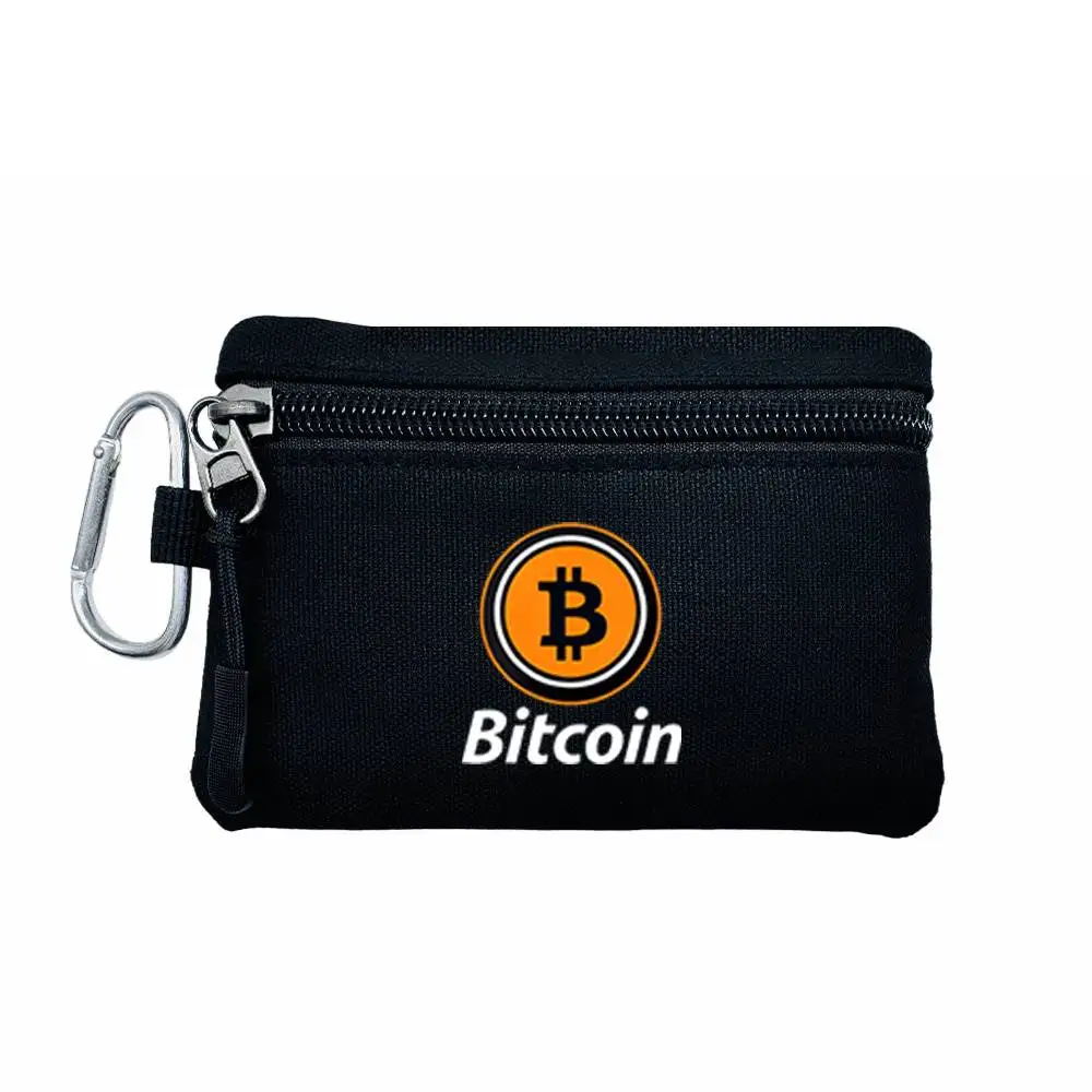 Bitcoin Cryptocurrency Theme Coin Purse Adjustable Strap Compact Cash Earphone Key Card Holder for Men Women Travel Daily Use