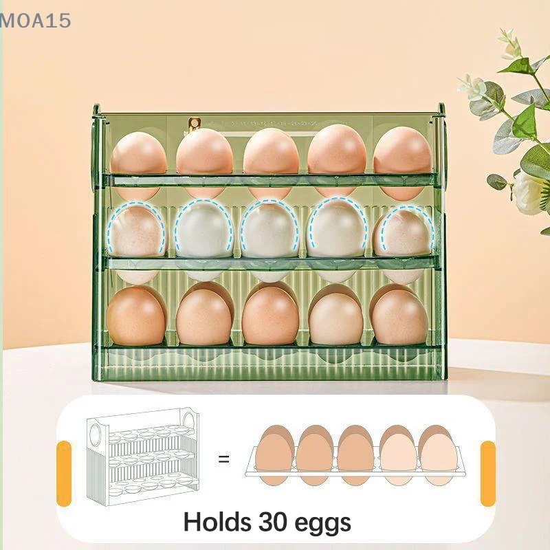 Auto Flip Egg Organizer, 3-Tier Egg Holder Storage 30 Count, Egg Storage Container For Refrigerator Side Door Or Countertop