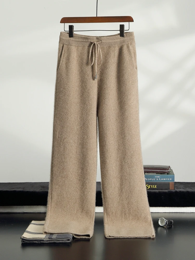 

TLOML мужские 100% кашемировые вязаные широкие брюки осень-зима утепленные мягкие теплые умные повседневные кашемировые удобные брюки на шнурке