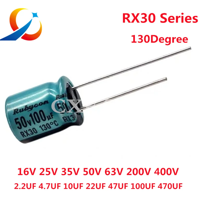 10pcs/Lot Rubycon RX30 Series 130 ℃ DEC Degree Electrolytic Capacitor 16V 25V 35V 50V 63V 100V 400V 10UF 47UF 220UF 330UF 470UF