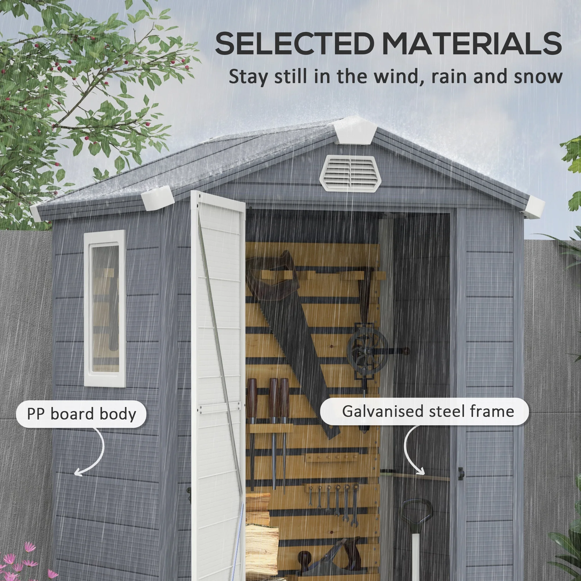 4 X 3ft Garden Shed Tool Storage House with Lockable Door, Gray