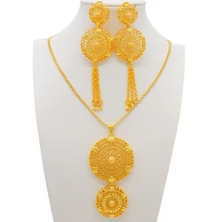 Trendy Gold Color Jewelry Sets Big Round Pendant Copper Earrings Sexy Jewelry For Women Young Lady Wedding Party Gifts