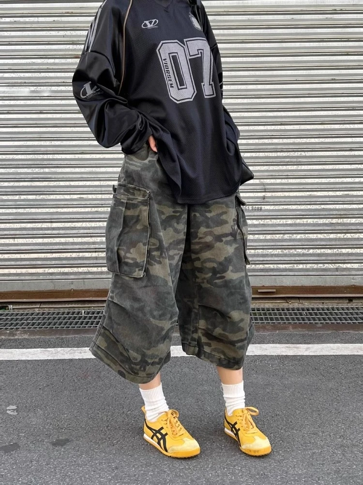 

Летние джинсы 2025 года в американском ретро-стиле, камуфляжные, свободные, прямые, рабочие, с широкими штанинами, джинсы-семибрюки, повседневные, из хлопка и полиэстера...