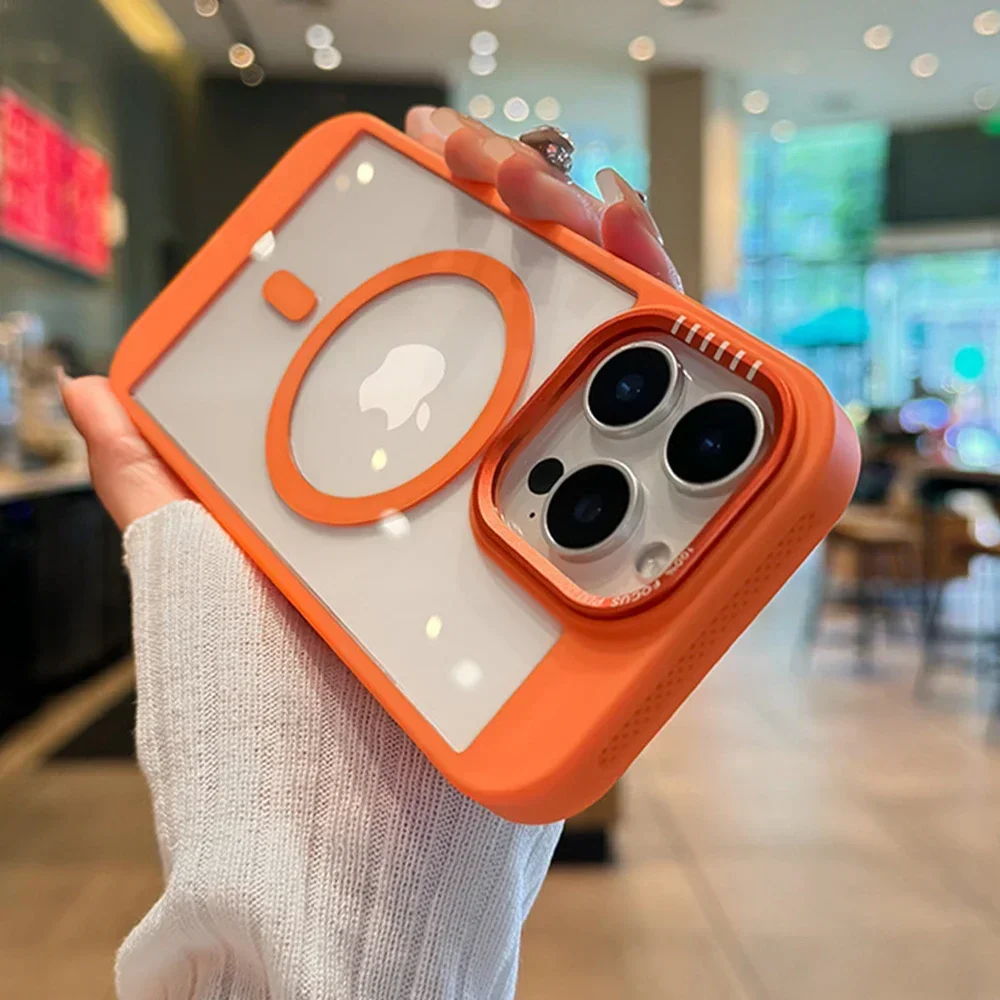 جديد فاخر واضح ل Magsafe إطار تبديد الحرارة جراب هاتف آيفون 16 15 14 13 12 11 برو ماكس الاكريليك الغطاء الخلفي الواقي #1