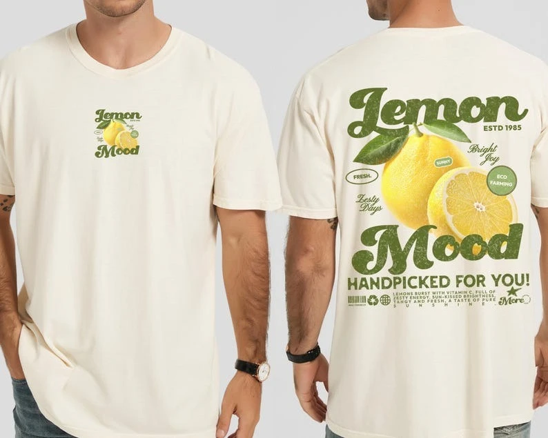 

Unisex Tees Lemon Retro Vintage-Inspired Fruit Tee 90s Oversized Unisex Top Back Print Aesthetic Best Gift for Him Her Boyfriend
