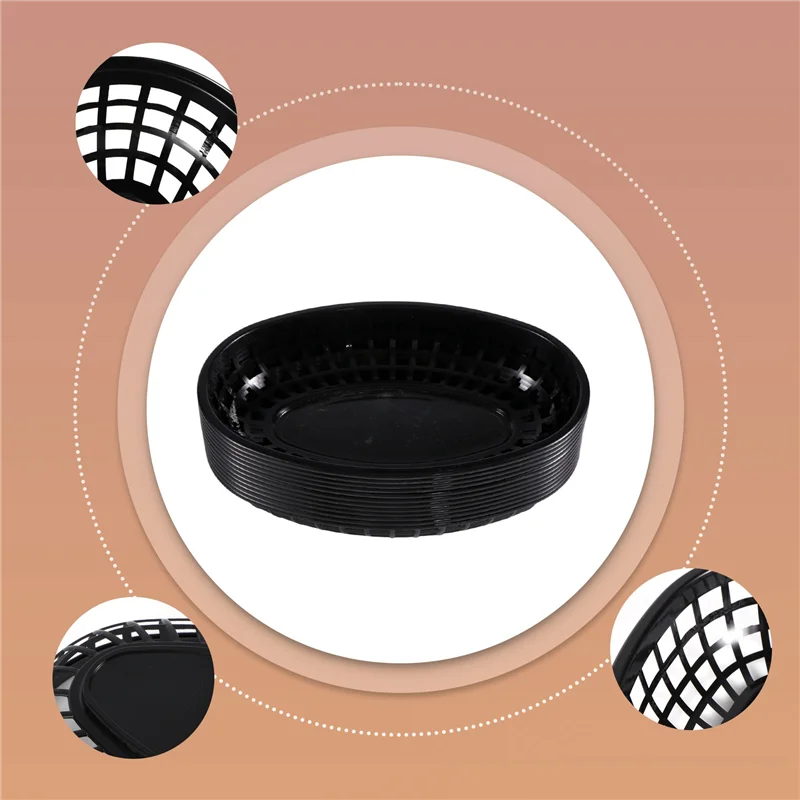 ABWR-12 個プラスチックファーストフードバスケット楕円形サービングプラッター朝食ディナープレートフライドポテトケーキブレッドトレイレストラン