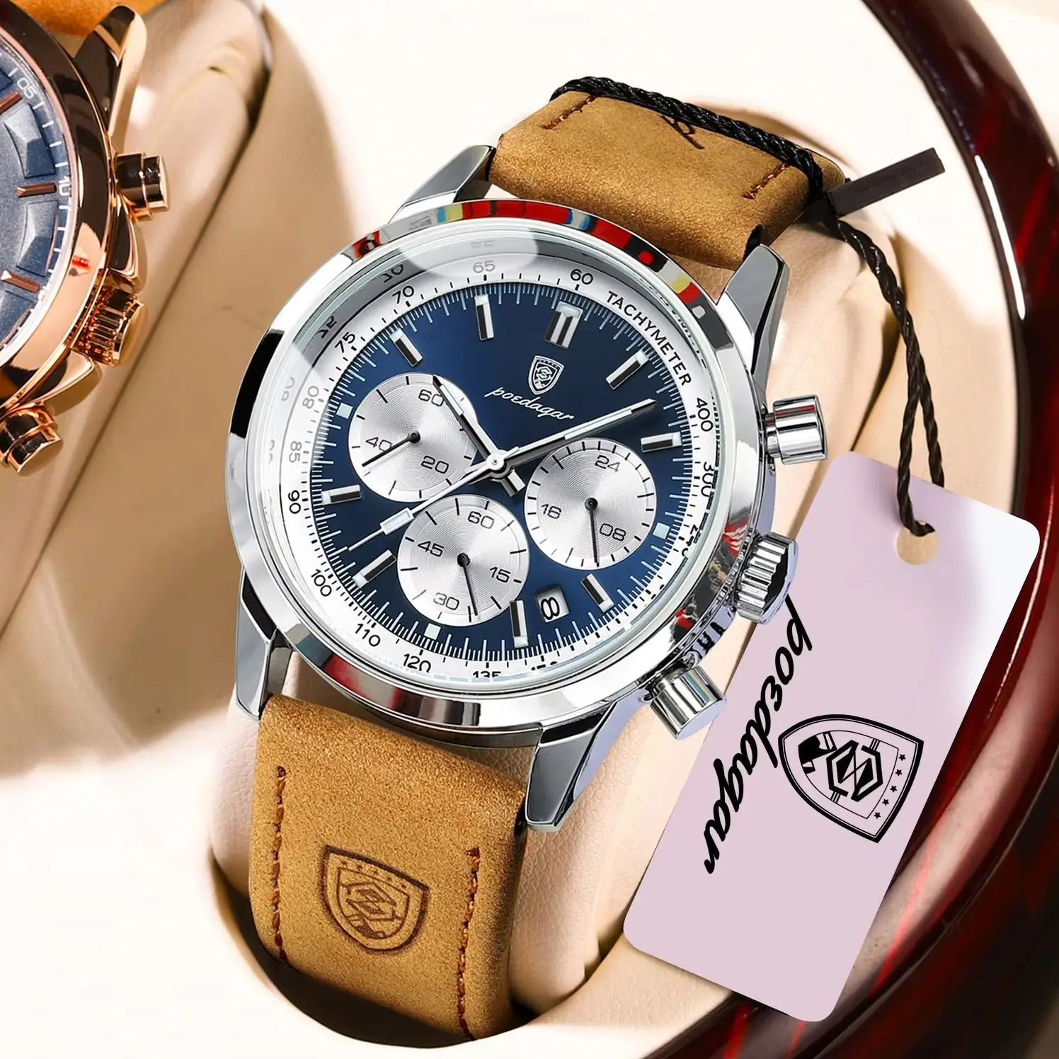 POEDAGAR Top Brand Men's Quartz Watch Waterproof Luminous Chronograph Military Male Clock Luxury Fashion Leather Watches For Men