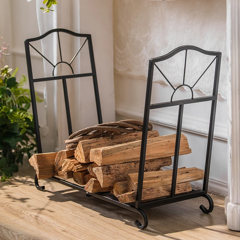 Decorative Wrought Iron Firewood Rack for Fireplace Home & Cabin Wood Stack Holder BBQ Accessories Storage Organizer Stand