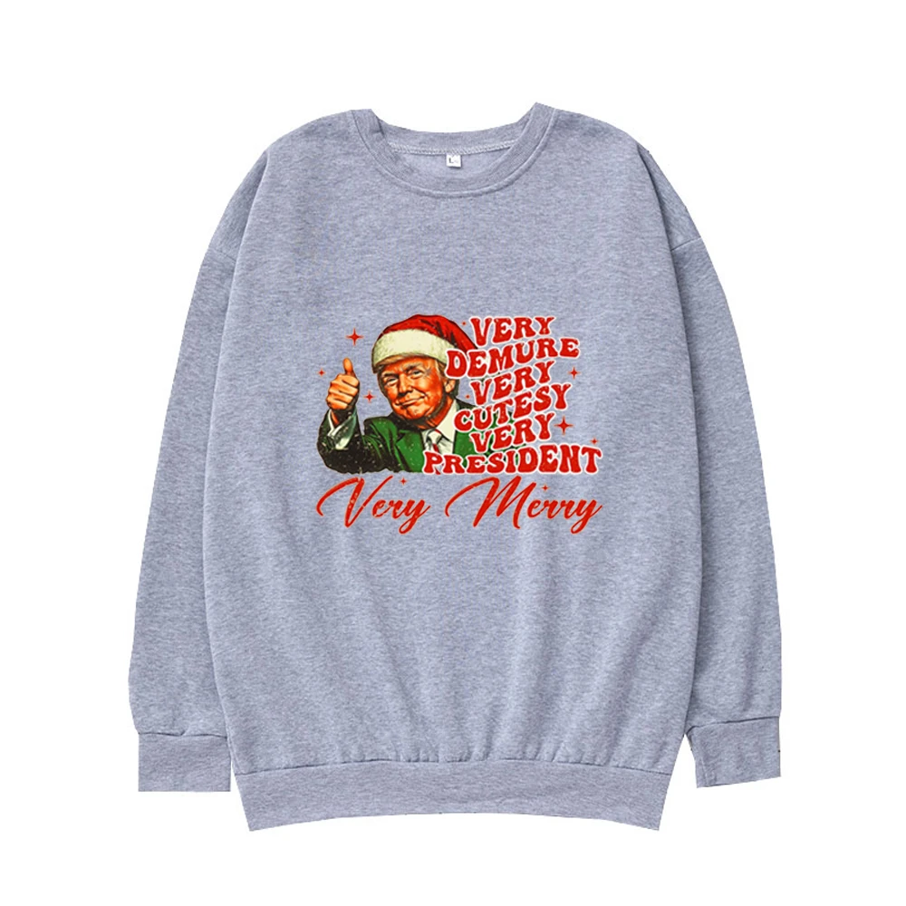 Trump sehr beglaubt, sehr süß, sehr Präsident, sehr fröhliche Sweatshirts, Weihnachtskostüme, Pullover mit Rundhalsausschnitt im Cartoon-Stil