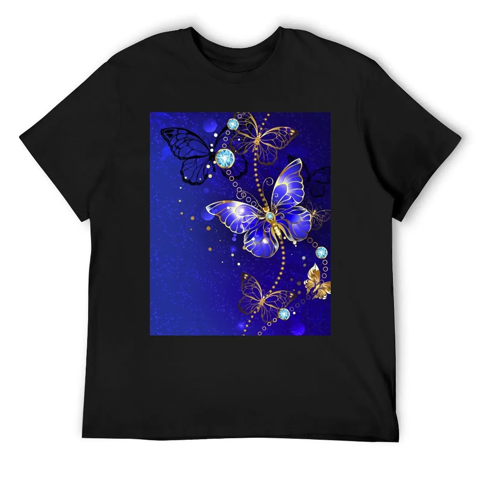 

Blue Background with Sapphire Butterfly T-Shirt summer 2025 vintage anime shirt vintage t shirt for men