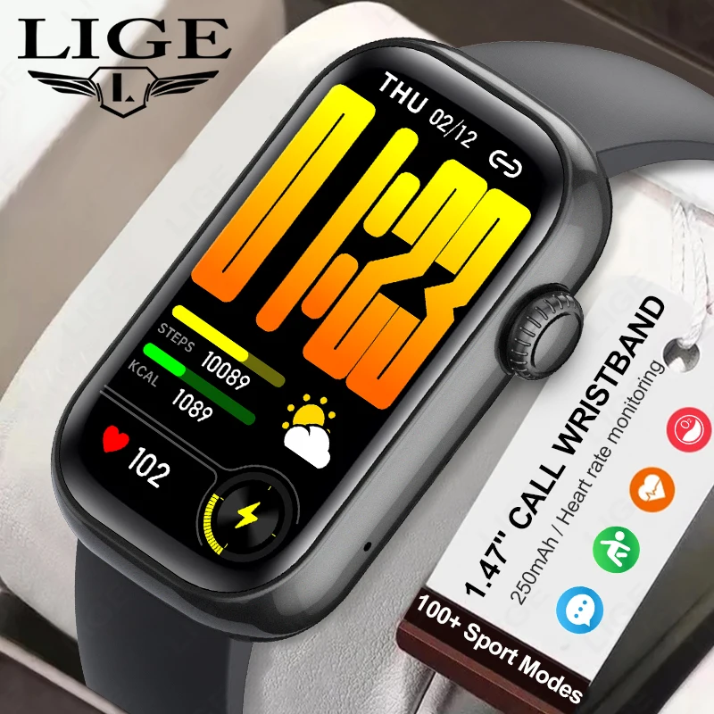 

LIGE Smart Watch Men 1.47'' HD Screen Pedometer Sports Fitness Tracker Smart Bracelet Bluetooth Call Waterproof Women Smartwatch