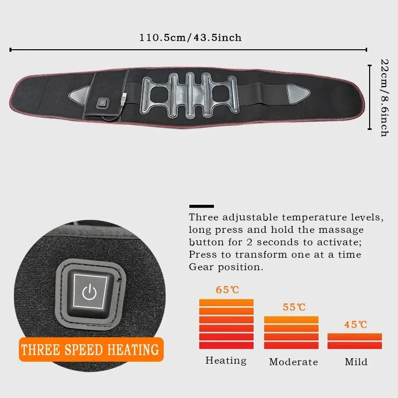 Cintura di supporto per il calore posteriore Cintura riscaldante per la vita con temperatura regolabile Cintura per la schiena riscaldata Scaldino