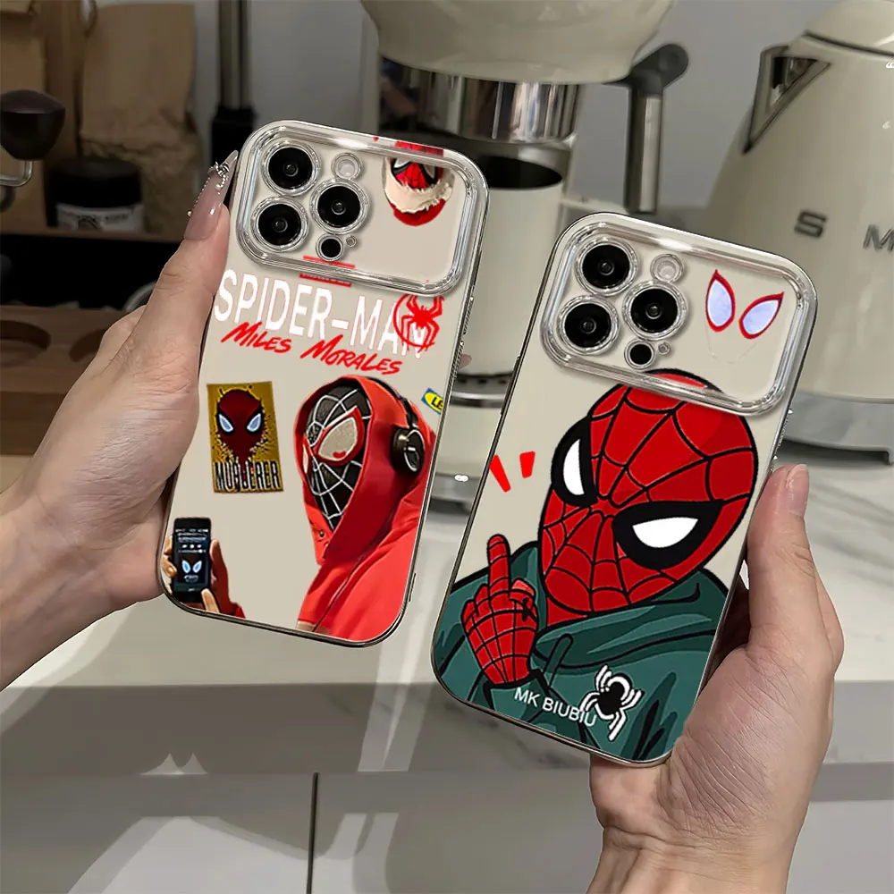 MINISO S-Spider Man Electric Ferry Large Window Phone Case For iPhone 12 11 13 14 15 16 Pro Max Plus Shell