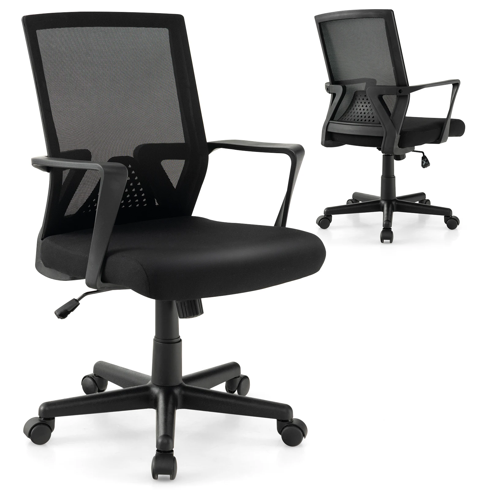 Office chair with lumbar support and rocking function, ergonomic desk chair, computer chair with armrests & net back