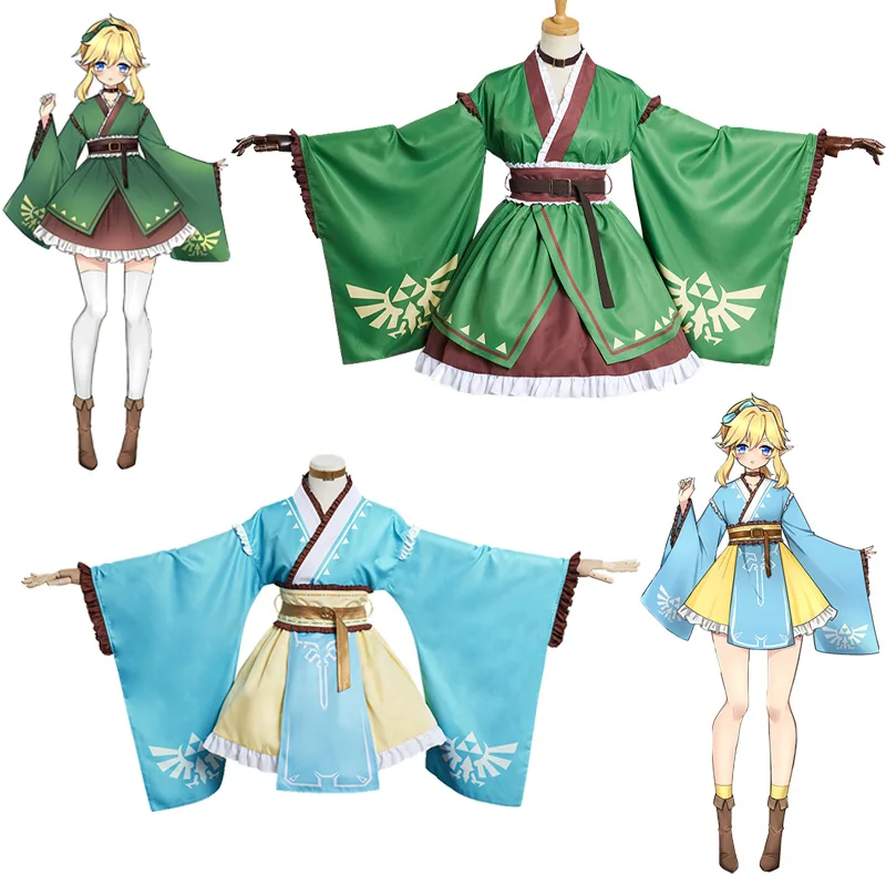 

Anime Breath of the Wild Link Cosplay Costume Japanese Lolita Kimono Dress Outfits Halloween Carnival Suit