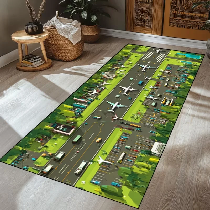 Large Airport Runway Mats Aviation Themed Patterns Aircraft Trucks Control Towers Elements Decorations Carpets and Floor Mats