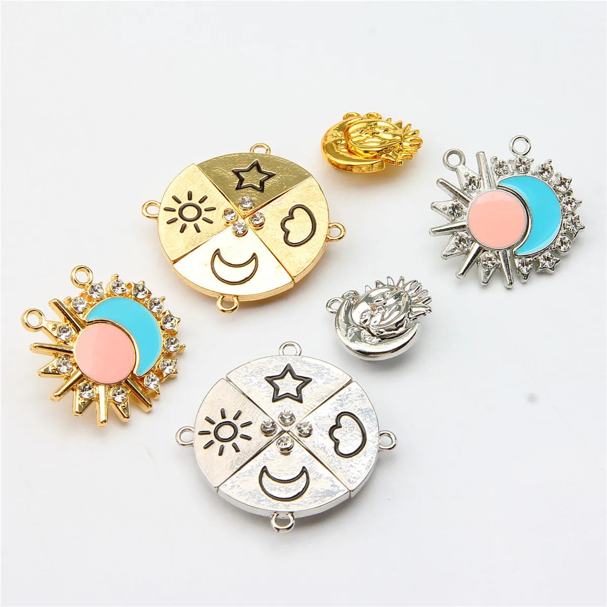 15sets Hot selling Sun and Moon magnetic suction pendant Simple BFF Good Friend Alloy Drop Oil Inlay Pendant Wholesale