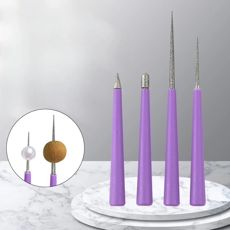 4pcs/Set Diamond Hole Enlarger Tools Hole Expansion Needles Pearl Glass Bead Jewelry Manual Drilling Hand Tool DIY Supplies