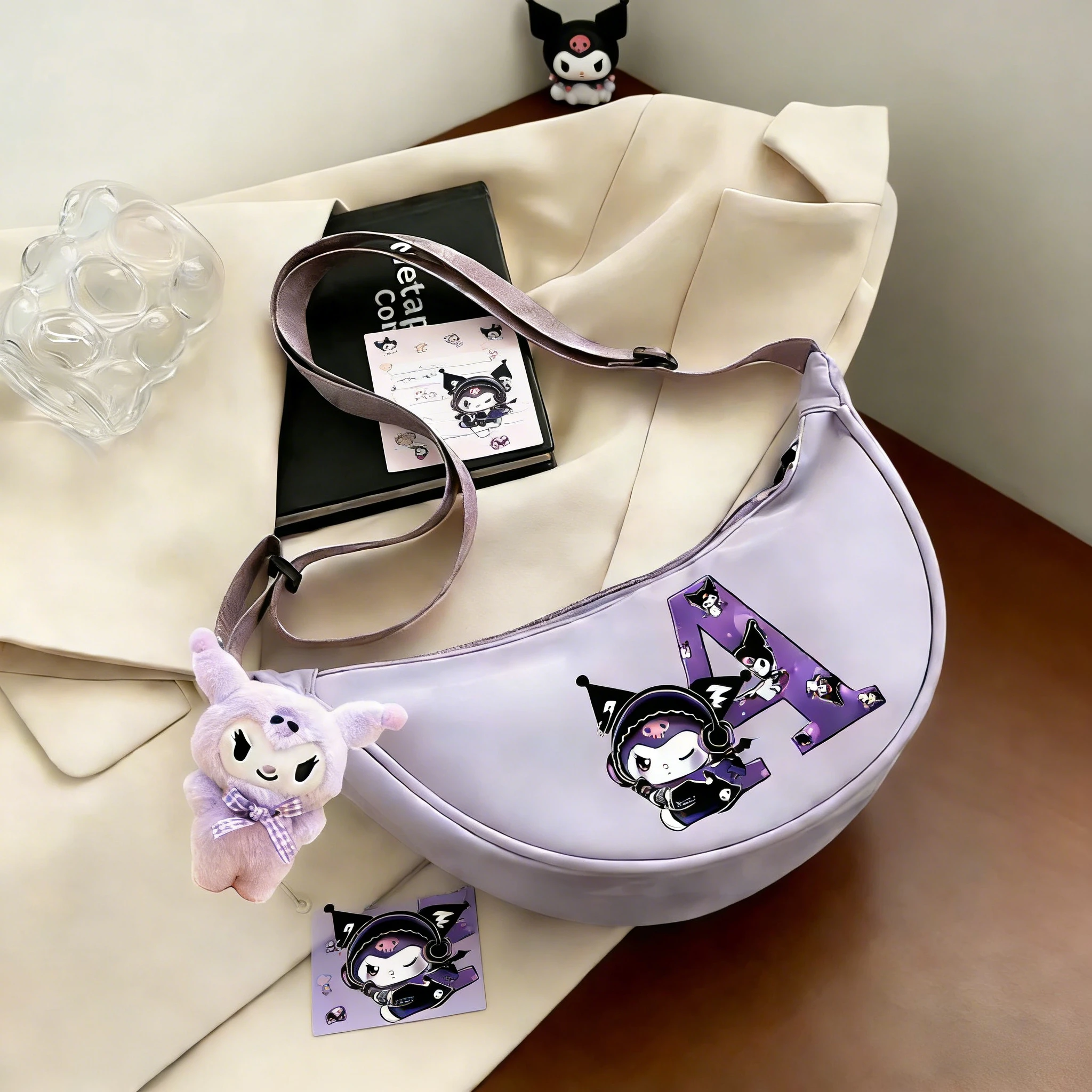 

Sanrio Kuromi Woman Shoulder Bag Kawaii Doll Crossbody Bag Cartoon Cute Portable Handbag Girl Fashion Chest Pouch Birthday Gift