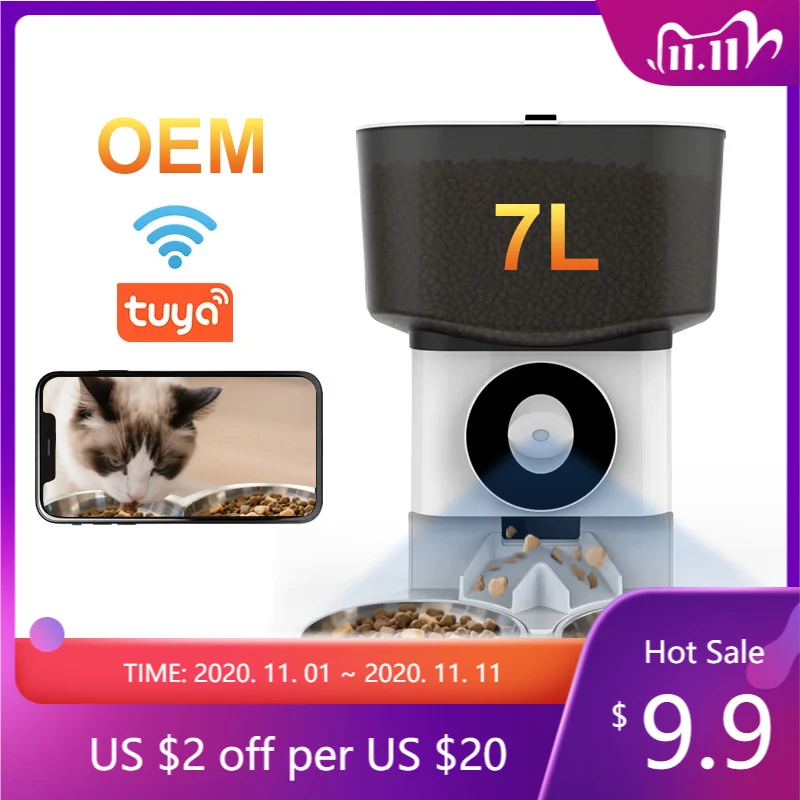 

2025 New Hot Sell 7L Automatic Pet Feeders for Two Cats Wifi Cat Dispenser With Timed Smart Feeder With App Double Bowls
