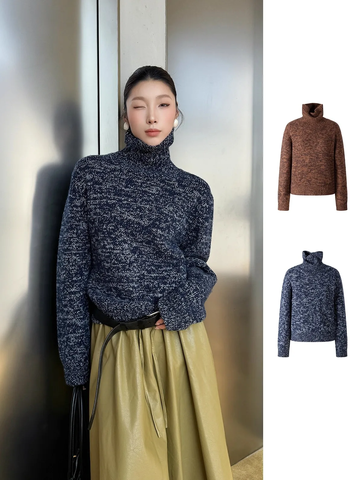 

Женский шерстяной свитер-пальто Brand Camere с высоким воротом, прямого кроя, с длинными рукавами, для осени и зимы