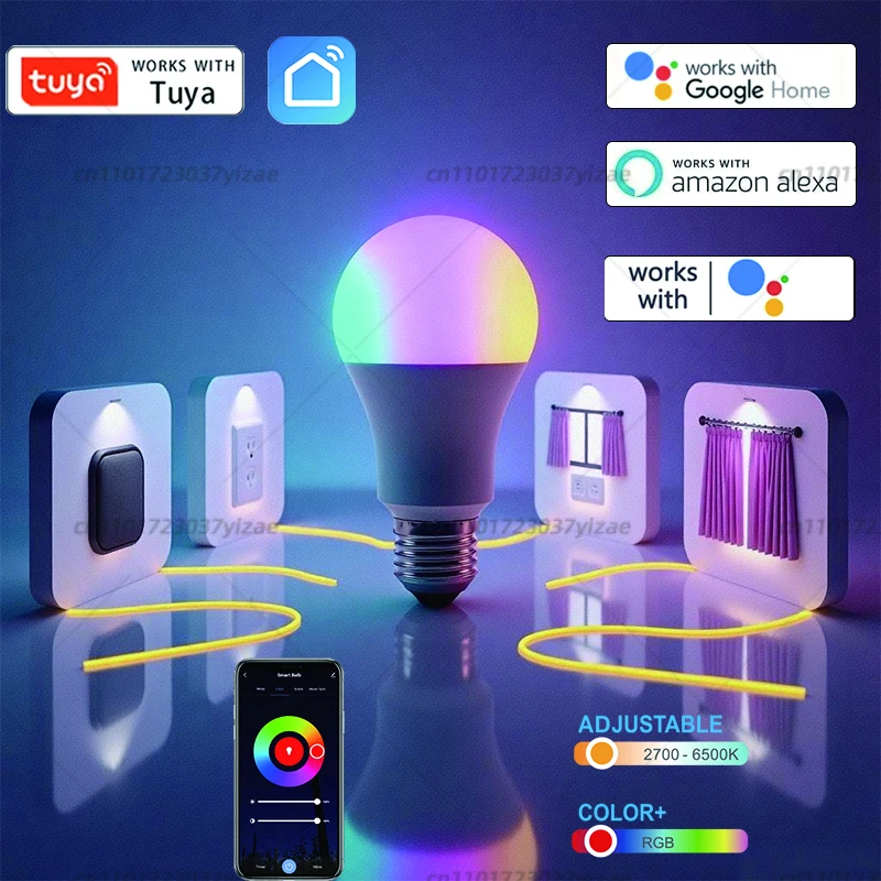 Tuya Smart WiFiLEDLampadine 85-265V10W 15W 18W E27/B22 Alexa LEDLamp RGBSmart Life APP Google Assisatnt Voice Control1/2/4PCS