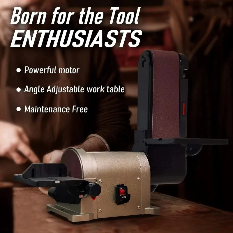 5.0A Belt Disc Sander 4 in x 36 in Belt and 6 in Disc Sander with 3/4HP Direct-drive Motor and Portable Al Base