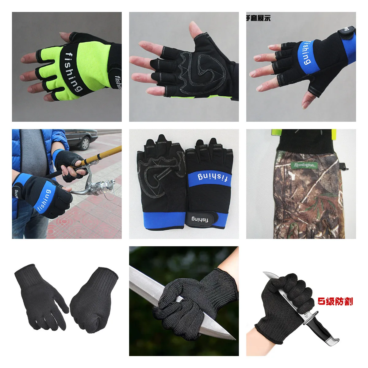 High-quality Fishing gloves   5 cut   finger gloves Mechanic Work Gloves  green