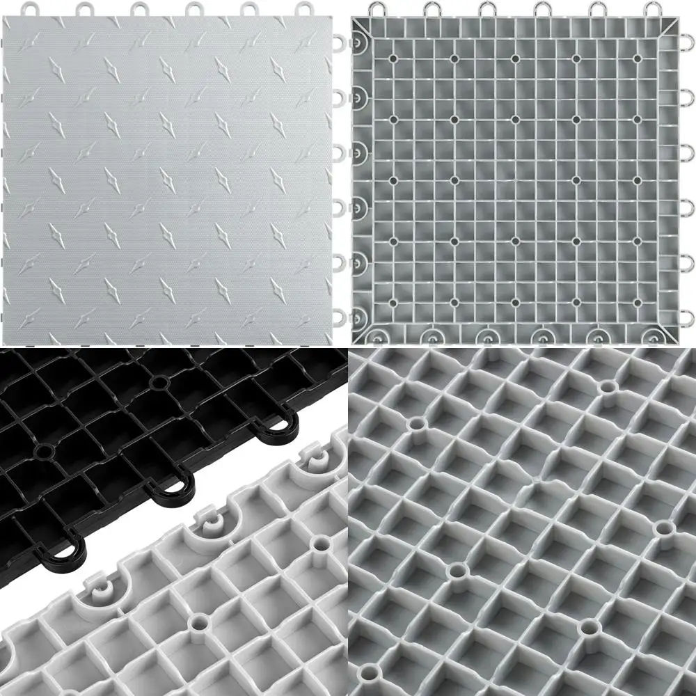 بلاط أرضية جراج متشابك بنمط الماس الفضي مقاس 12 بوصة، مجموعة من 50 قطعة، متينة وسهلة التركيب