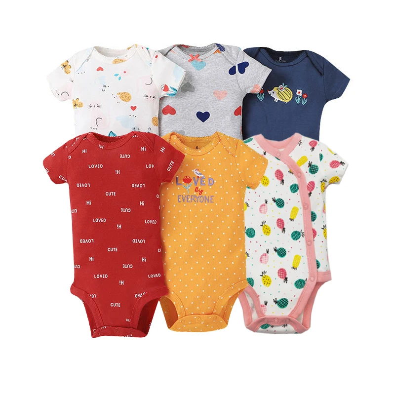 New Cartoon Baby Boys Girls Bodysuit 6PCS Short Sleeve 100% Cotton Baby Clothes 0-24Months Newborn Body Bebe Jumpsuit Clothing