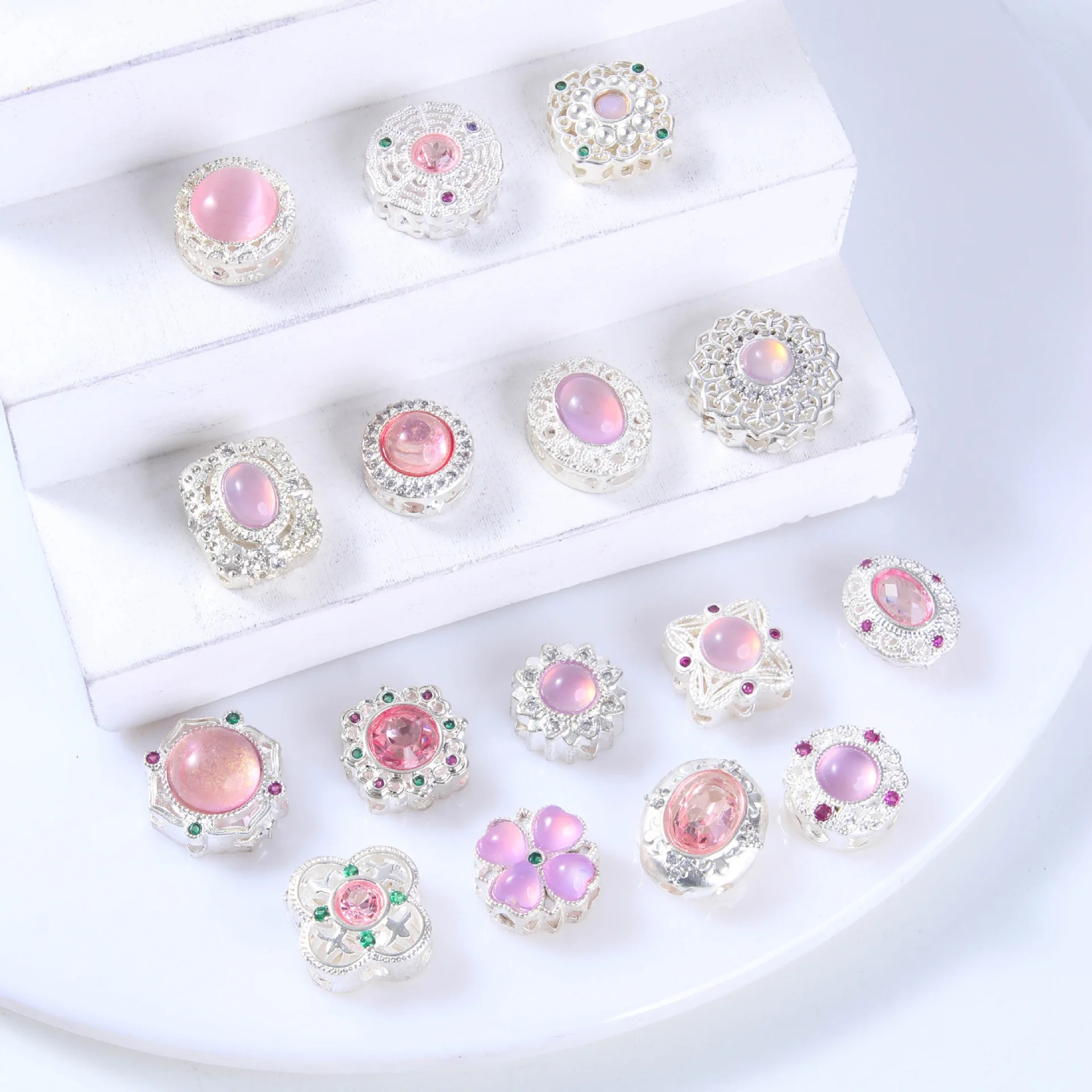 7pcs Copper Inlaid Imitation Purple Powder Crystal Bead Pearl Pearl Necklace Bracelet Accessories DIY Jewelry Making Materials