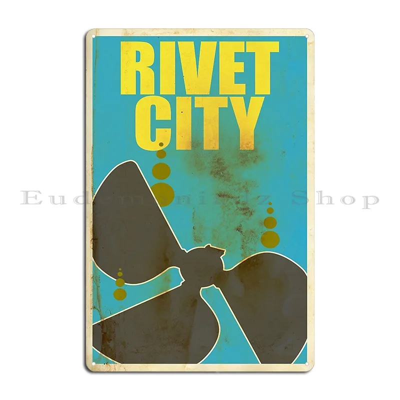 Travel Poster Rivet City Metal Sign Retro Garage Wall Mural Cinema Designer Tin Sign Poster