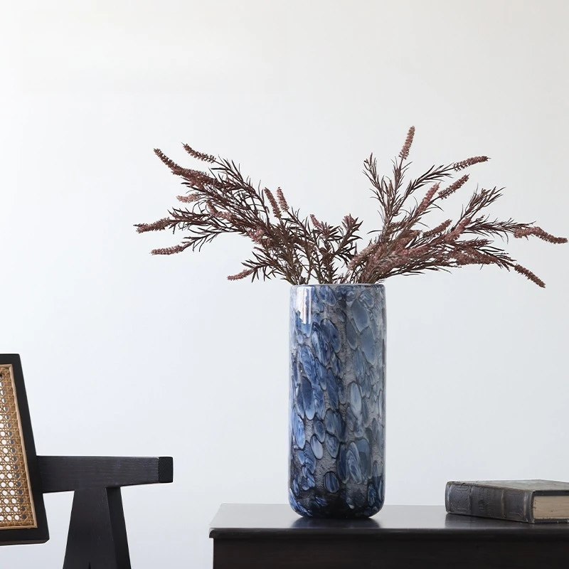 

Blue Marble Pebble Straight Cylinder Hydroponic Glass Vase Home Decor