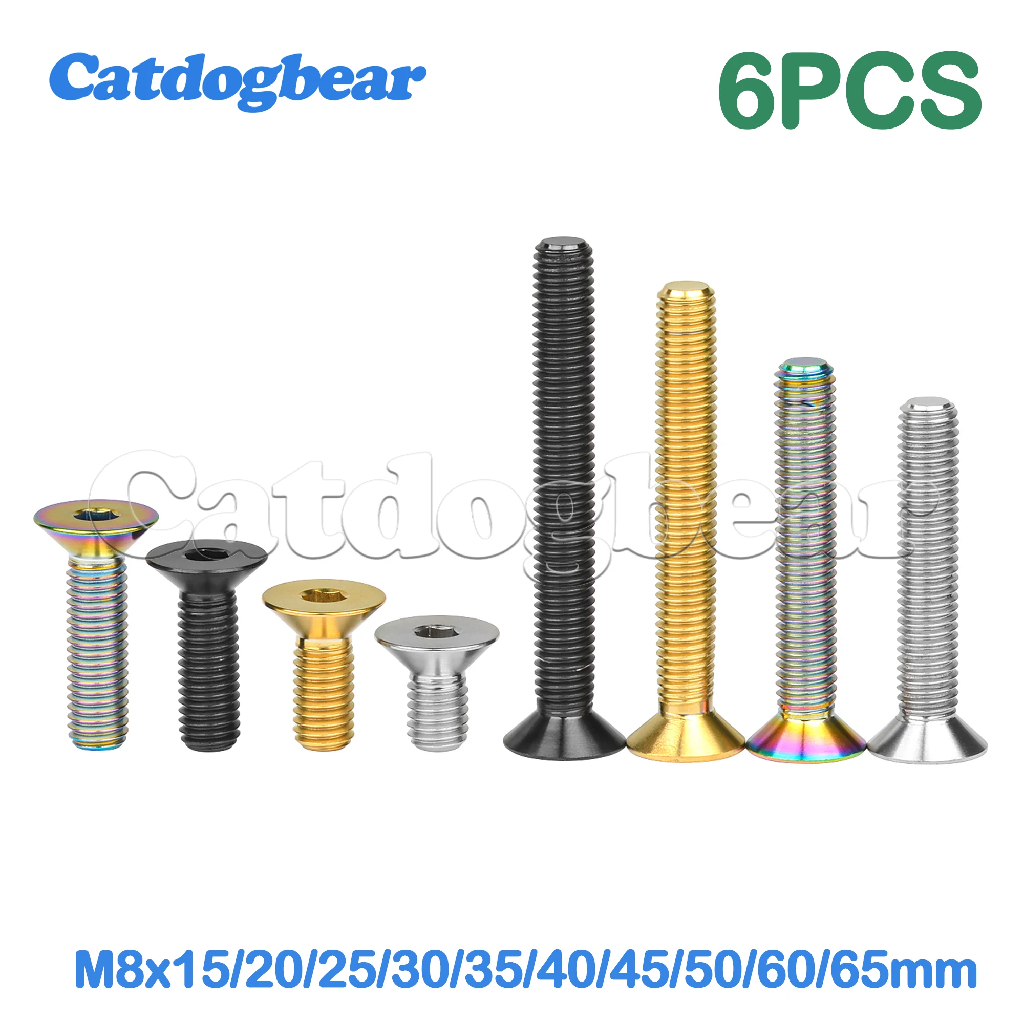 

Catdogbear Titanium Bolt M8x15 20 25 30 35 40 45 50 60 65mm 6PCS Countersunk Head Hex Ti Screws for Bicycle Motorcycle