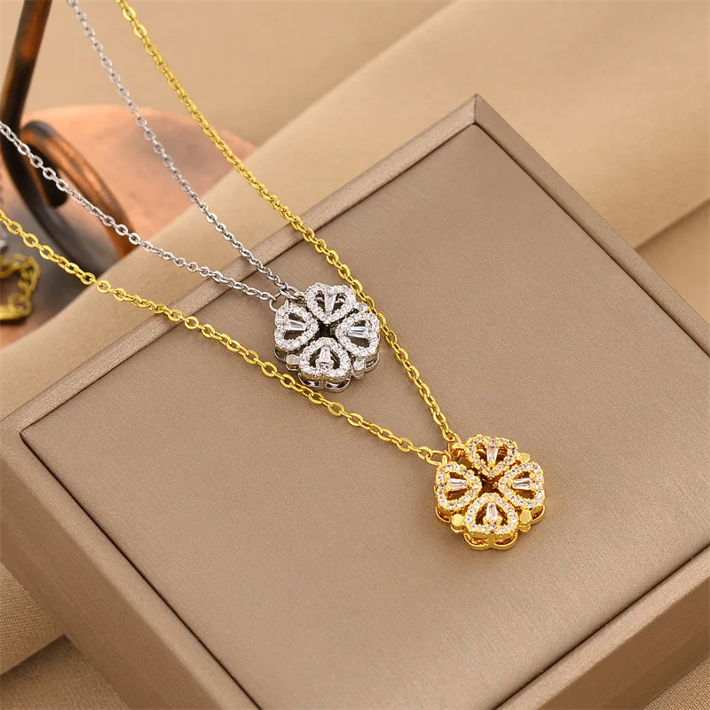 Classic Design Stainless Steel Heart Charm Chain Pendant&necklaces For Women Fashion Jewelry Crystal Flower Choker Necklaces