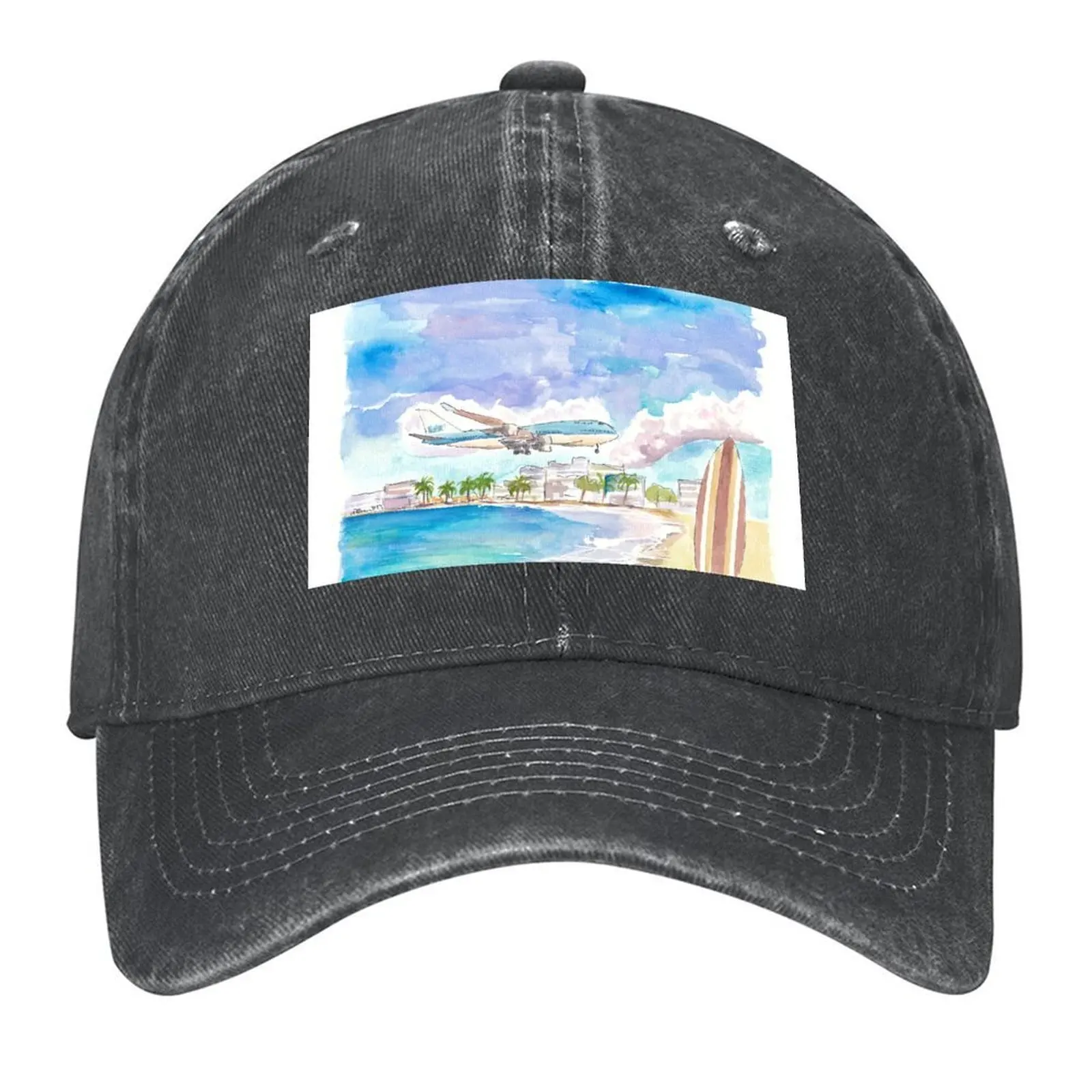 

Fascinating Sint Maarten Maho Beach Scene with Plane Landing Baseball Cap Military Cap Man Male hat Designer Man Women's