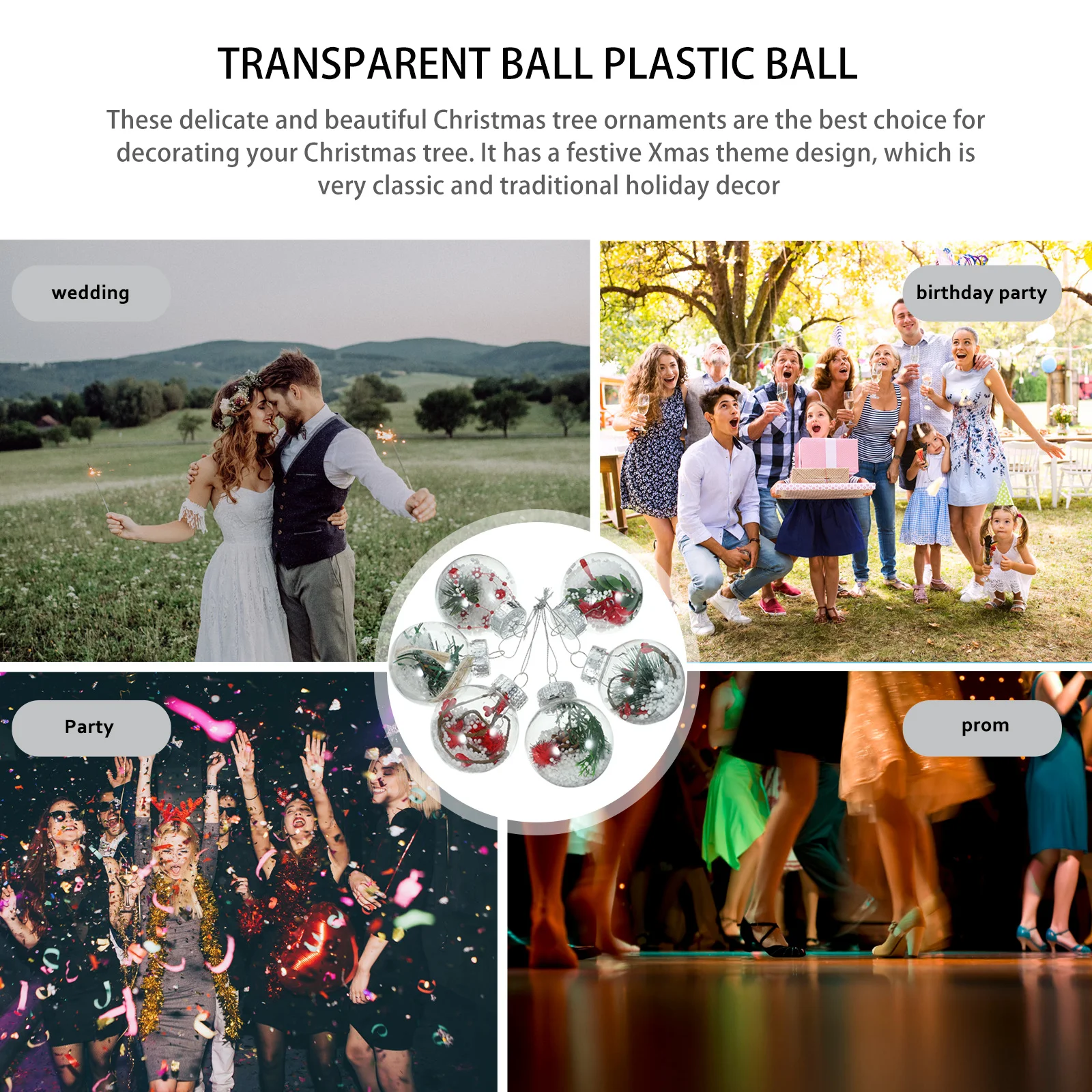 

Christmas Ball Pendant Ornaments Fillable Bauble Hanging Decors Decorations Multicoloured Baubles Plastic