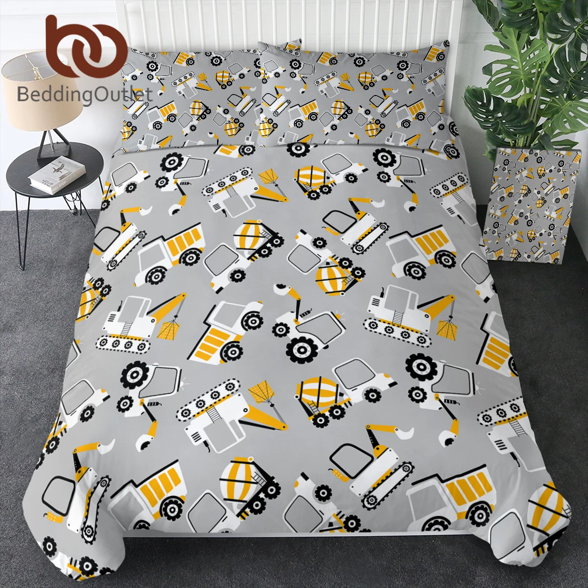 

BeddingOutlet Luxury Bedding Set Construction Excavator Duvet Cover King Size Grey Cement Bed Set 3-Piece