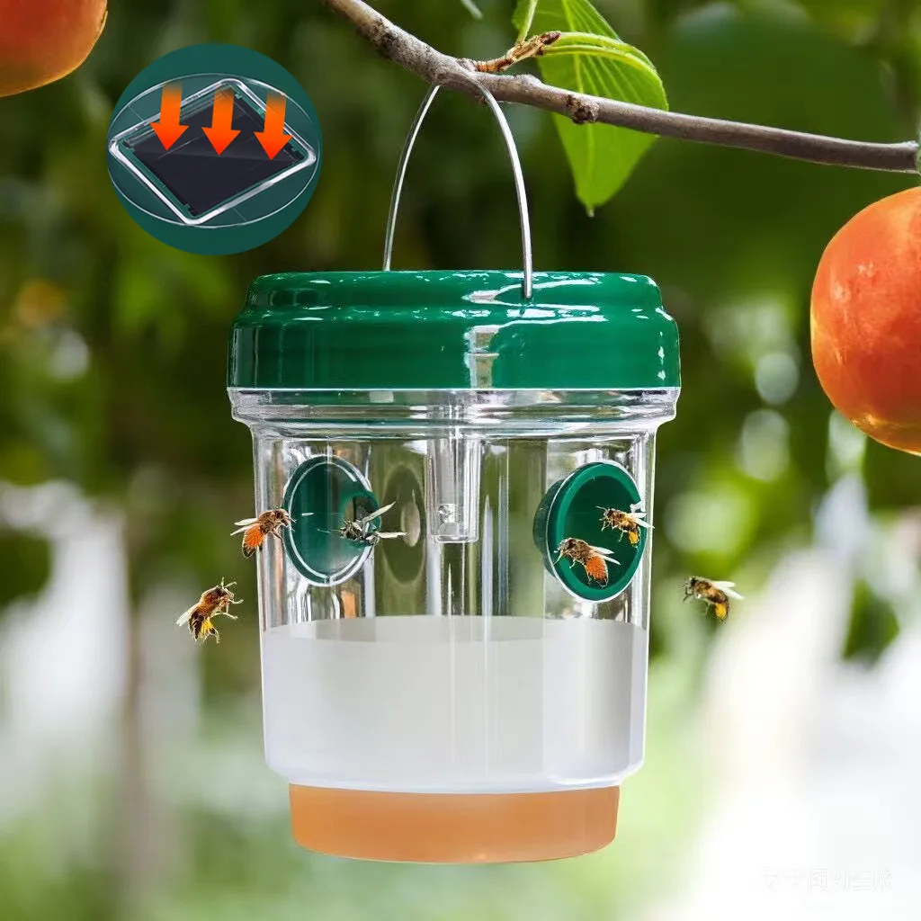 Solar Energy Outdoor Insect Trap With Lid - Effective for Catching Fruit Flies, Wasps, Transparent Design for Easy Monitoring