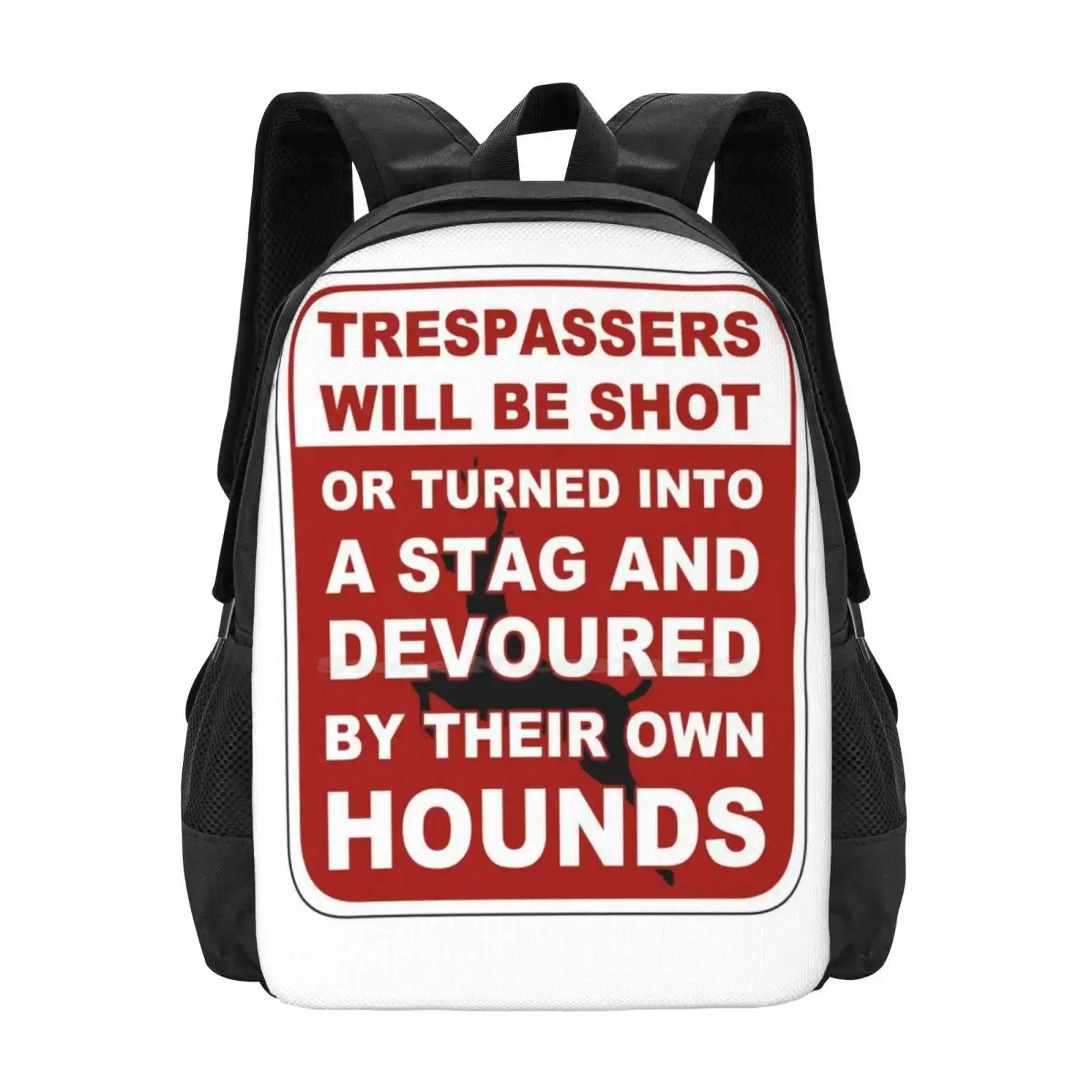 Trespasser Sign New Arrivals Unisex Bags Student Bag Backpack Overly Sarcastic Productions Artemis Actaeon No Trespassing Sign