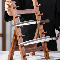 Japan Style Multi-Layer Salmon Knife Wood Holder Sushi Sashimi Knife Shelf Kitchen Storage Rack