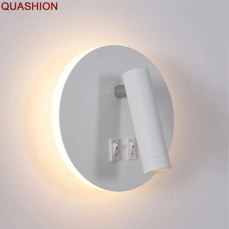 

3W 8W Wall Light Backlight 350 Degree Rotation Adjustable Wall Lamps Hotel Bedroom Bedside Study Reading Sconce Lamp With Switch