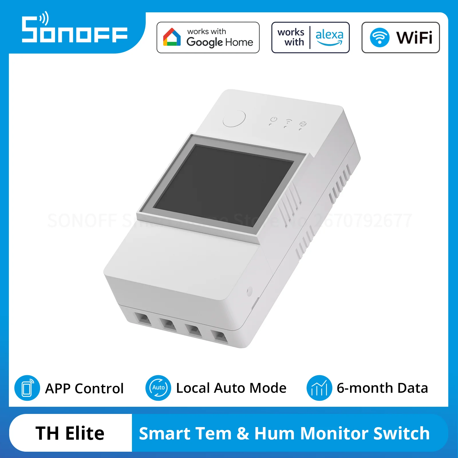 SONOFF TH Elite WiFi Smart Temperature Humidity Monitoring Switch Home Voice Control 16A/20A Dry Contact Switch via Google Alexa