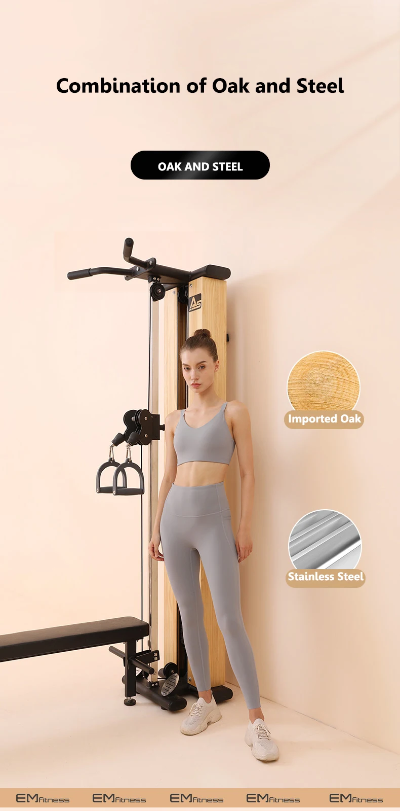 Factory Directly Sale Popular Wooden Wall Mount Lat Pulldown Cable  Workout