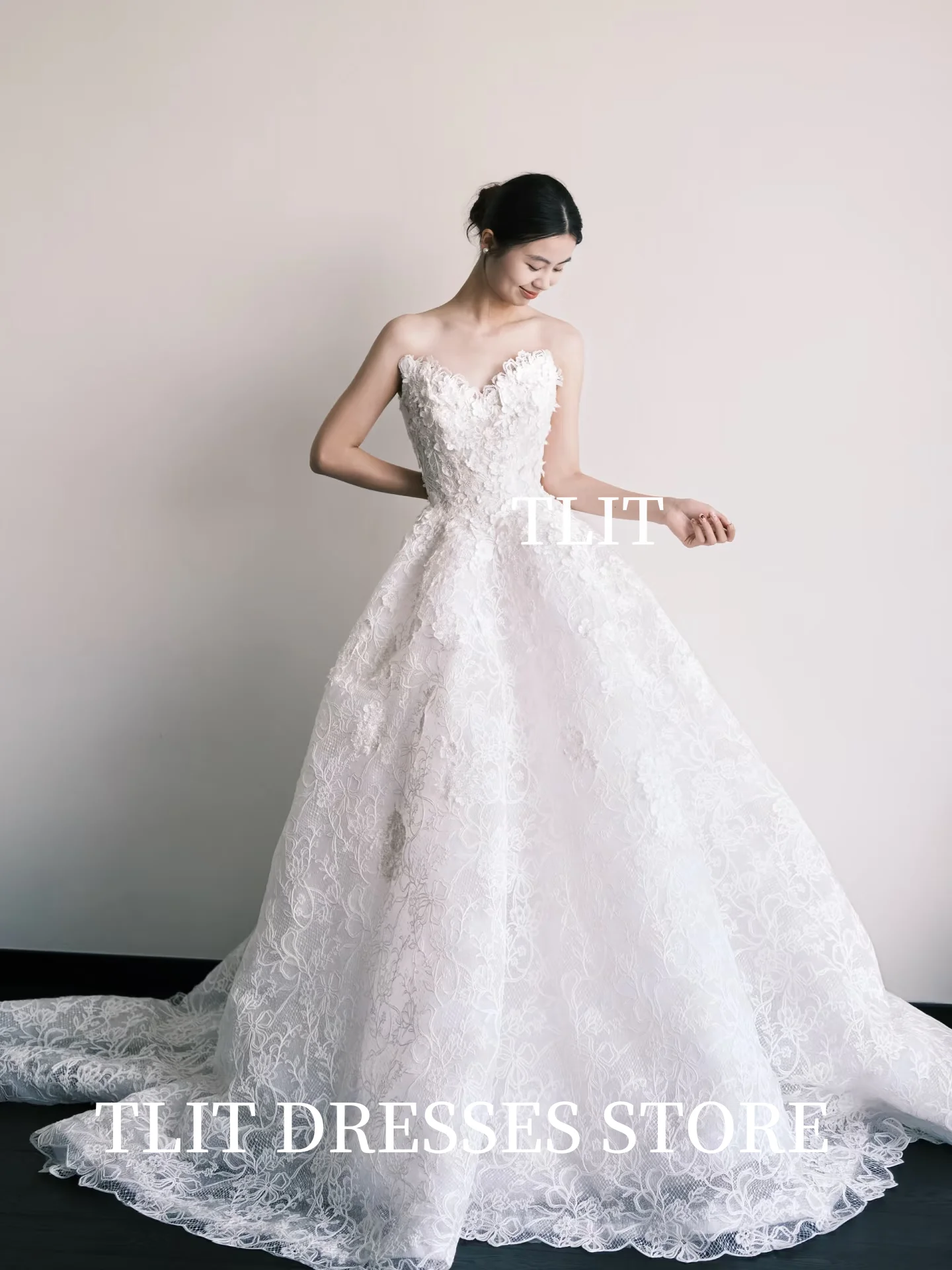 TLIT Элегантные кружевные свадебные платья Корейские свадебные платья Фотосессия с пышным шлейфом Длинные свадебные платья Корсет сзади по индивидуальному заказу