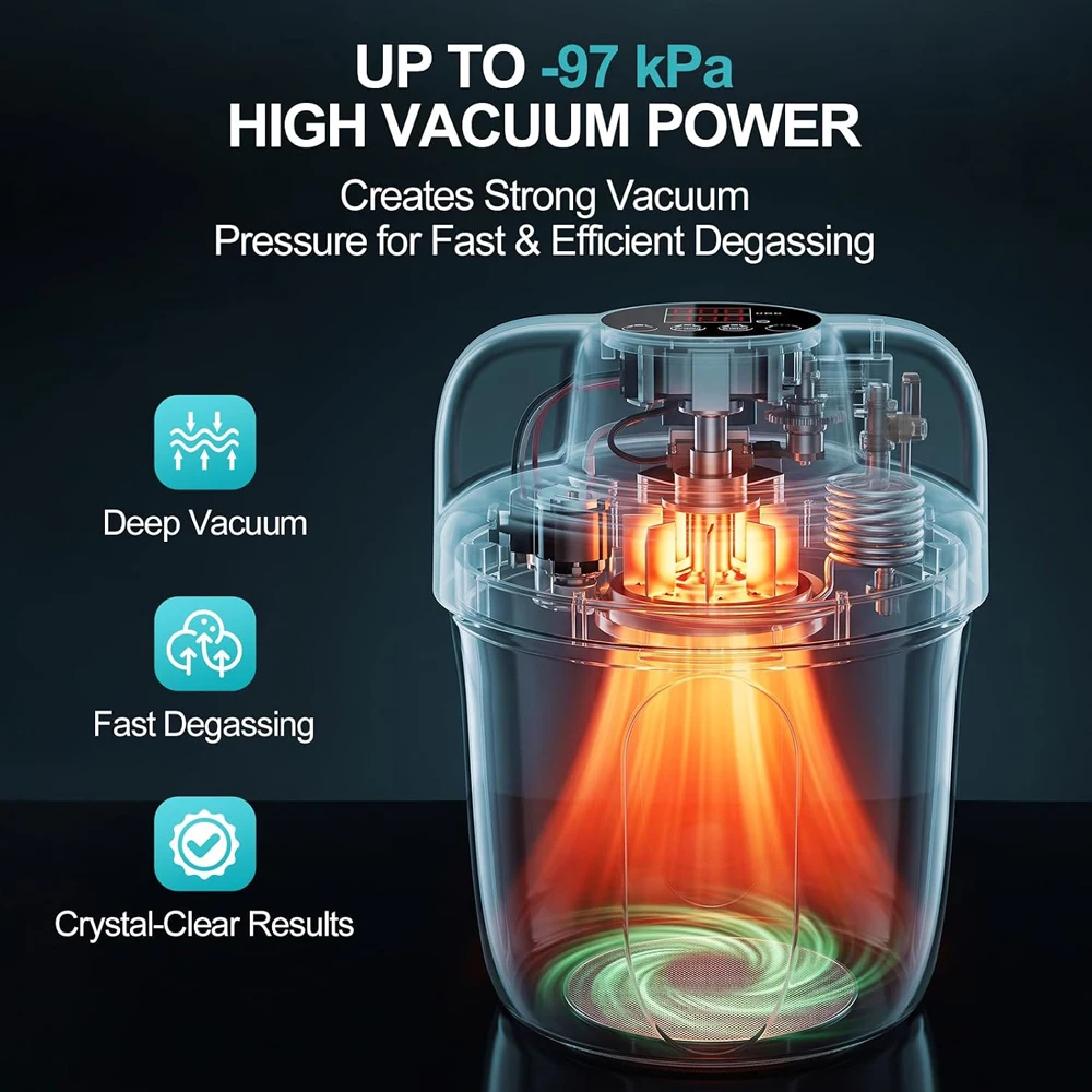 -97kPa Resin Bubble Remover Vacuum Chamber with Digital Touch Control for Epoxy Resin AB Glue UV Resin Silicone Mold DIY Jewelry