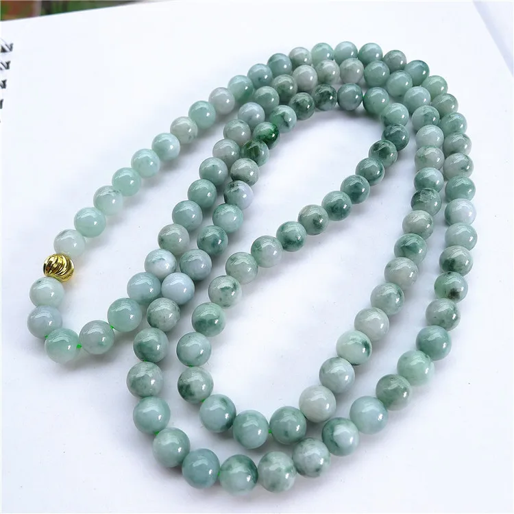 Genuine Myanmar Grade A Jadeite Ice Floating Jade Necklace Women Fine Jewelry Certified Burma Jade Round Beads Beaded Necklaces