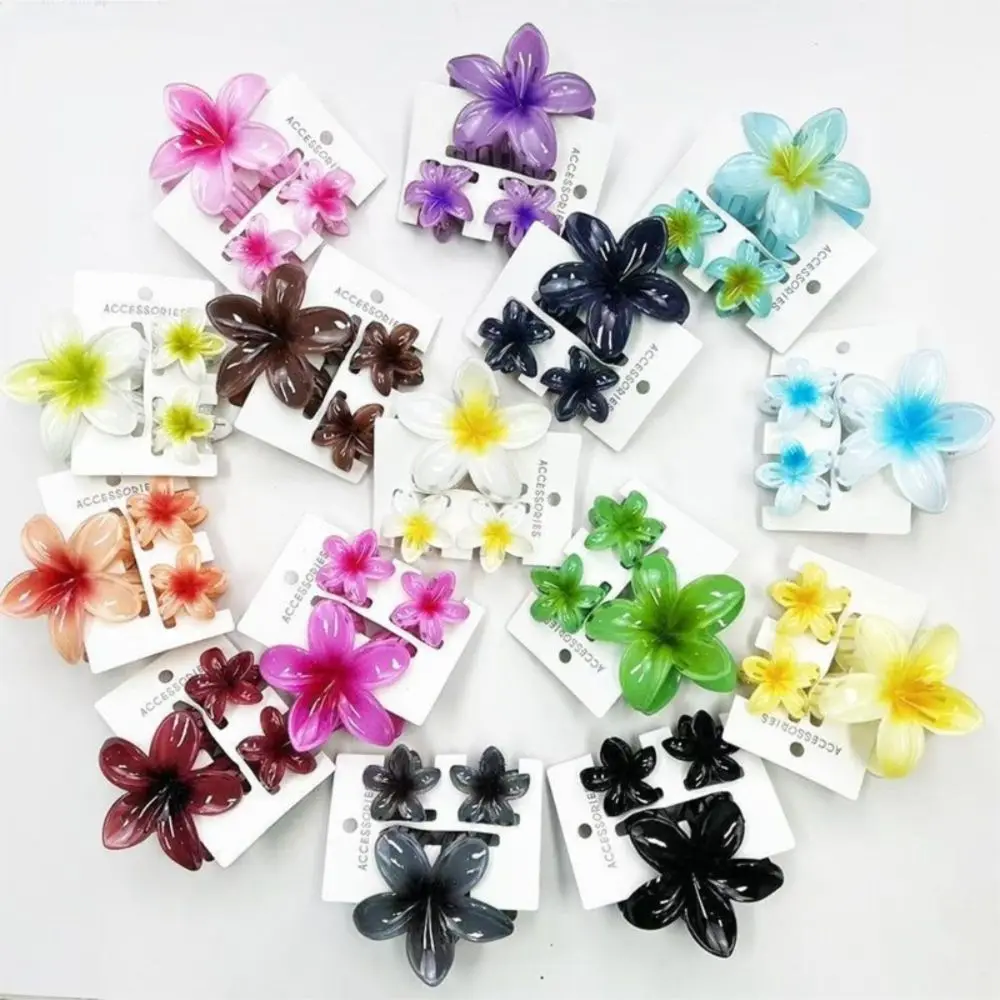 3Pcs/Set New Gradient Hair Claws Plumeria Flower Sweet Flower Hair Clips Acrylic Clamp Hawaiian Flower Hair Clip Summer