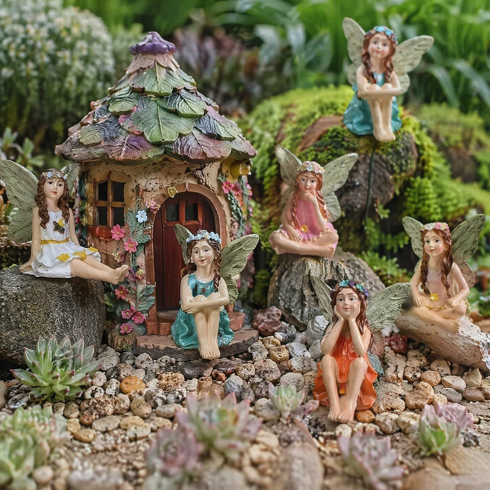 Resin Garden Vintage Fairy Figurines Non-Fading Mini Fairies Stake Miniature Fairies Ornaments for Outdoor Garden Yard Lawn