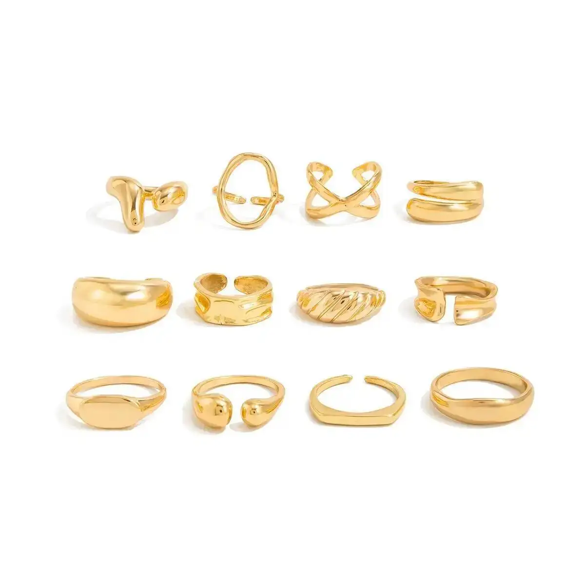 KunJoe 12 قطعة/المجموعة/المجموعة السلس غير النظامية الطبقات المفتوحة خواتم للنساء الشرير الجوف خارج غير النظامية المفصل حلقة مشتركة مجوهرات الحفلات 2025 #5